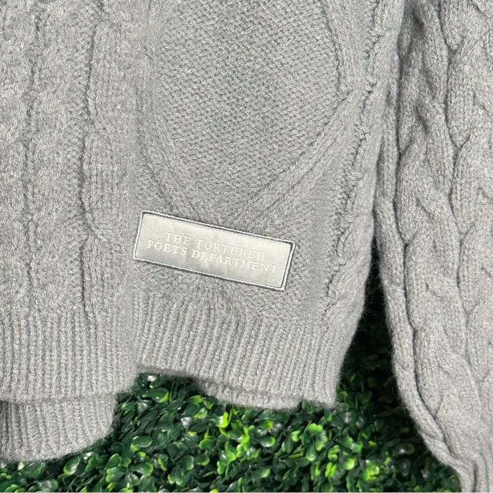 Taylor Swift The Tortured Poets Department Cardigan M/L Gray Cable Knit
